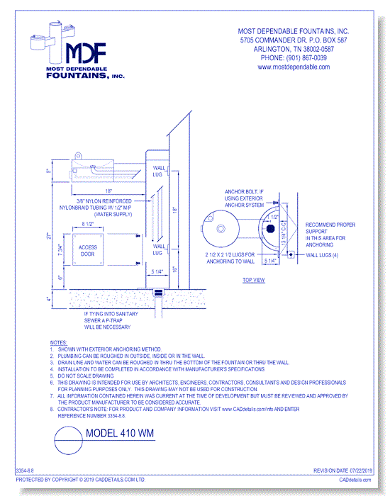 ** 410 WM** Pedestal Wall Mount with single arm