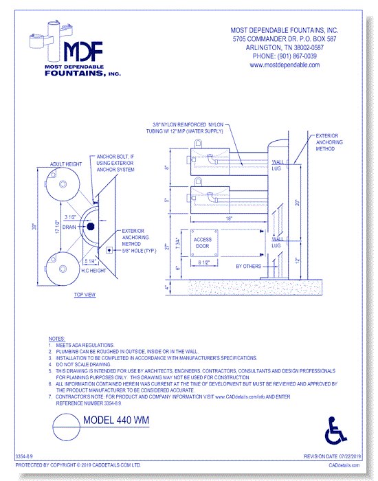 8.9)** 440 WM** Pedestal Wall mount with dual high ADA arms