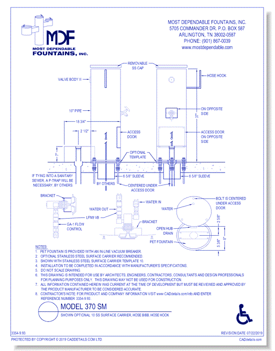 9.93)** 370 SM** Shown Optional 10 SS Surface Carrier, Hose Bibb, Hose Hook