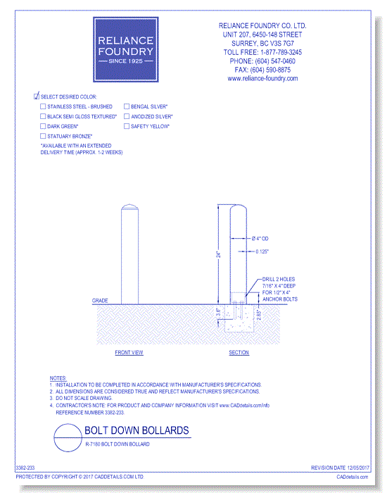 R-7180 Bolt Down Bollard