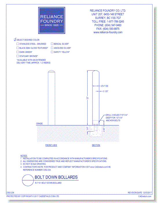 R-7181 Bolt Down Bollard