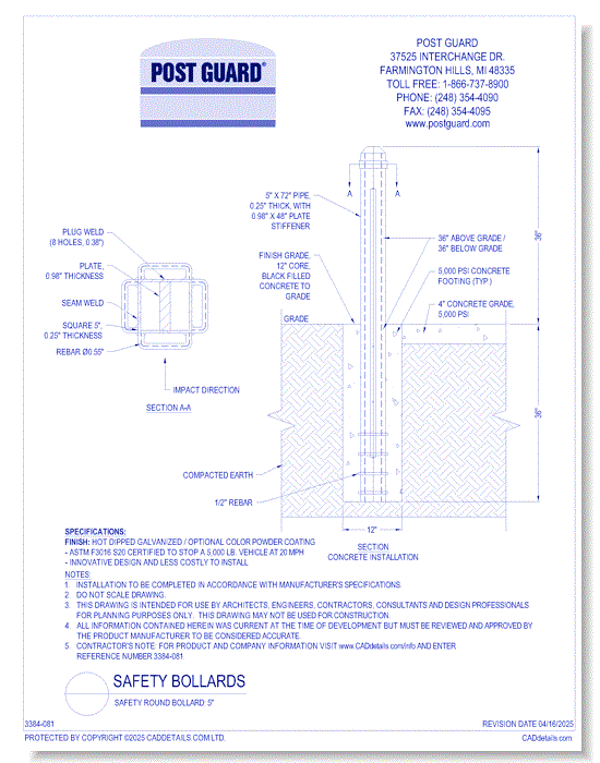 Safety Square Bollard: 5"