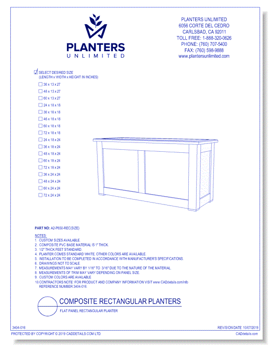 Flat Panel Composite Rectangular Planter