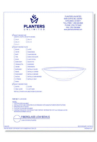 Luna Fiberglass Low Bowl Planter