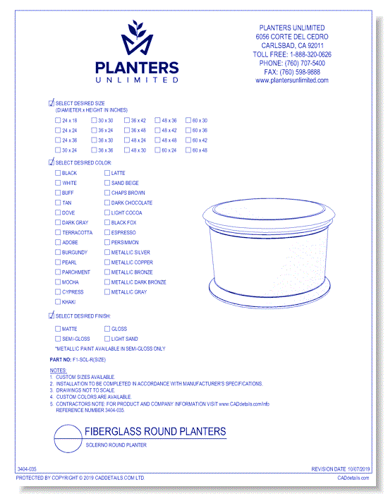Solerno Fiberglass Round Planters