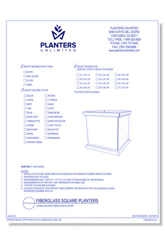 Sienna Square Fiberglass Planter
