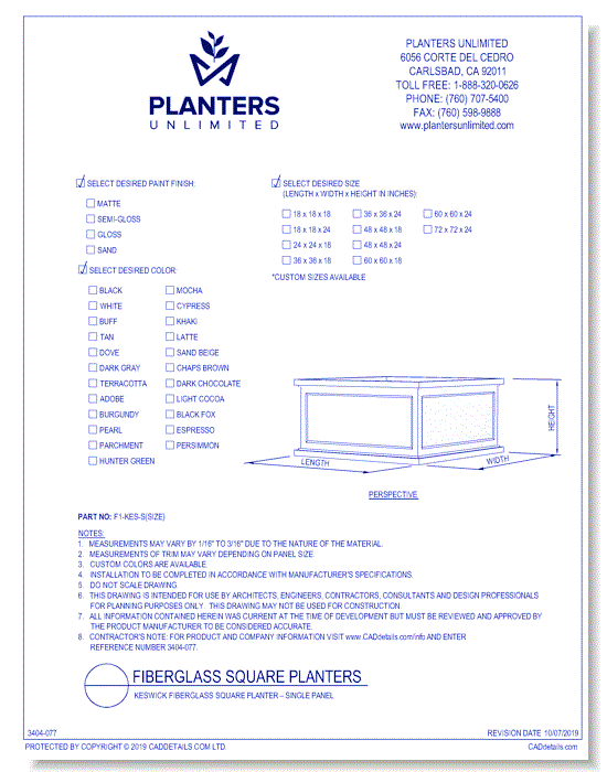Keswick Fiberglass Square Planter – Single Panel