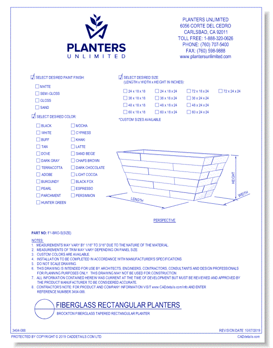Brockton Fiberglass Tapered Rectangular Planter