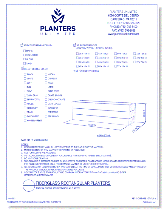 Madera Fiberglass Rectangular Planter