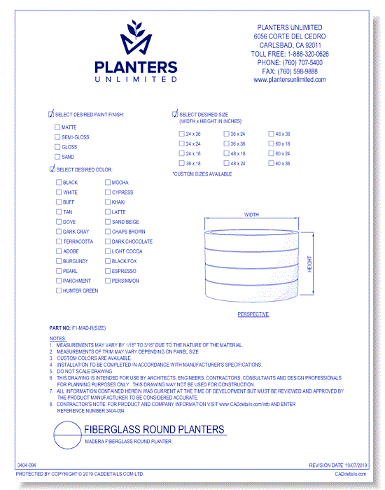 Madera Fiberglass Round Planter