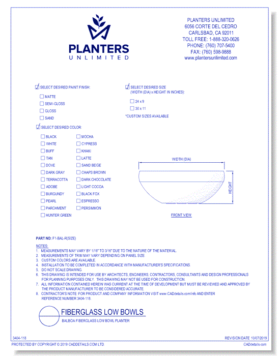 Balboa Fiberglass Low Bowl Planter