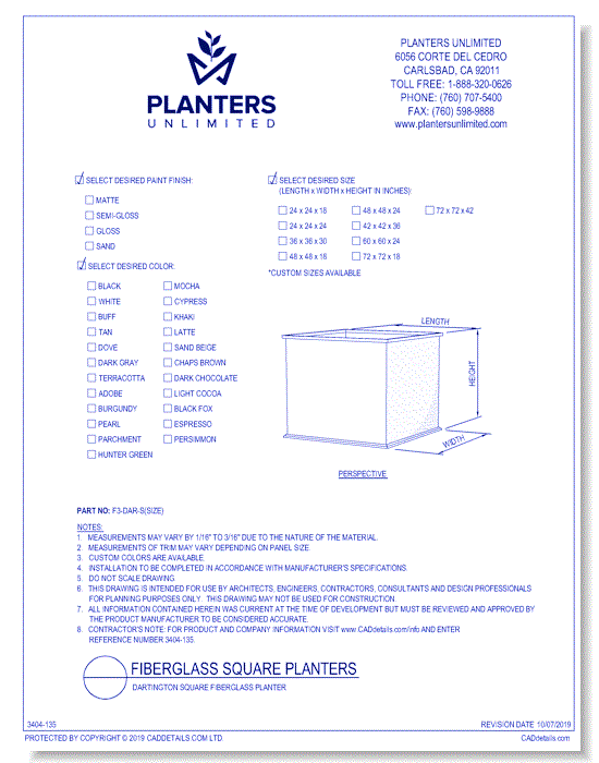 Dartington Square Fiberglass Planter