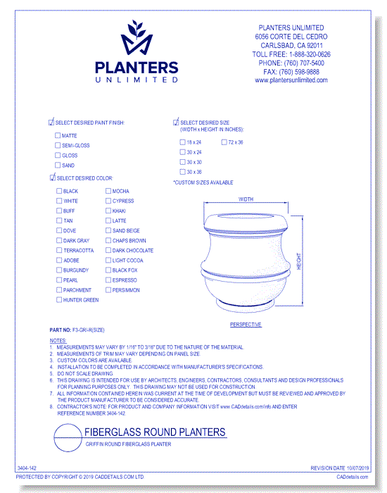 Griffin Round Fiberglass Planter
