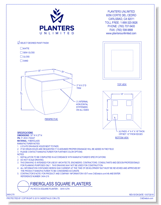 PU Rocca Square Planter - 30 W x 27 H