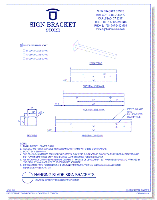 Universal Straight Arm Bracket With Rings