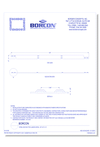 BORCON: Steel Edging for Landscaping, .25" x 6" x 10'