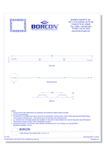 BORCON: Steel Edging for Landscaping, .125" x 4" x 10'