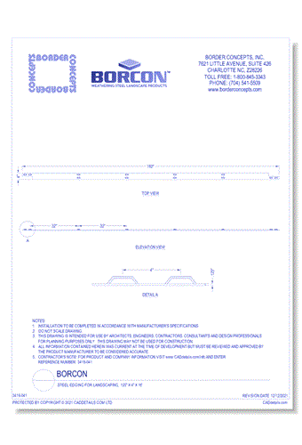 BORCON: Steel Edging for Landscaping, .125" x 4" x 16'