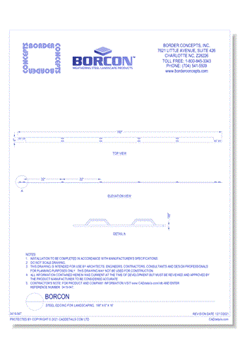 BORCON: Steel Edging for Landscaping, .188" x 6" x 16'
