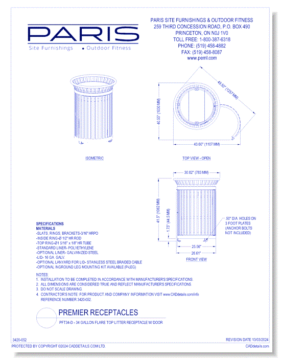 PFT34-D - 34 Gallon Flare Top Litter Receptacle w/Door