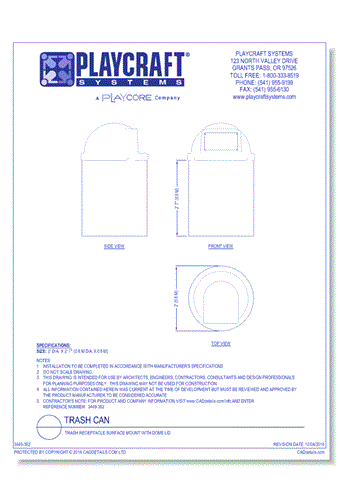 Trash Receptacle Surface Mount with Dome Lid