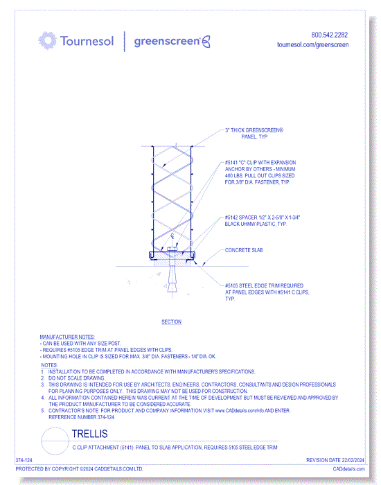 C Clip Attachment (5141): Panel to Slab Application, requires 5105 Steel Edge Trim