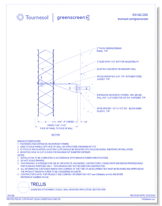 Gussetted Attachment (5132G): Wall Mounted Application, Section View