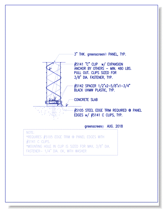 C Clip Attachment (5141): Panel to Slab Application, requires 5105 Steel Edge Trim