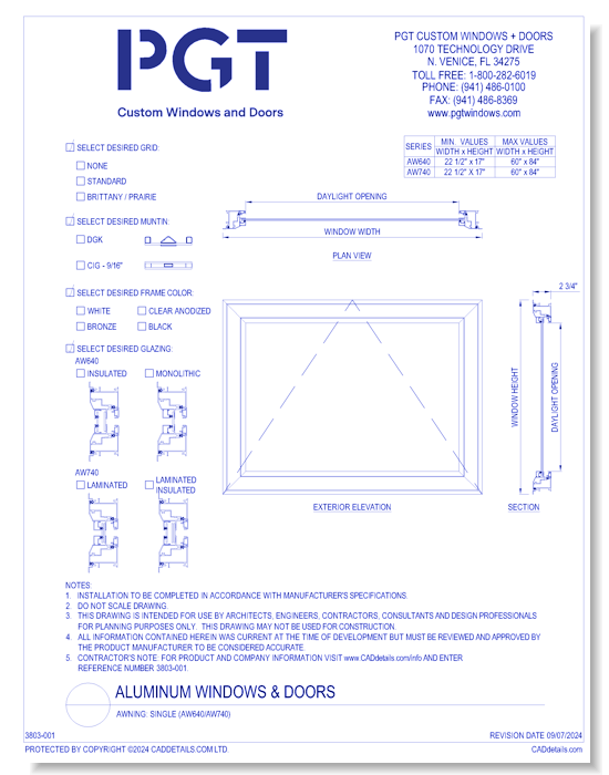 Awning: Single (AW640/AW740)