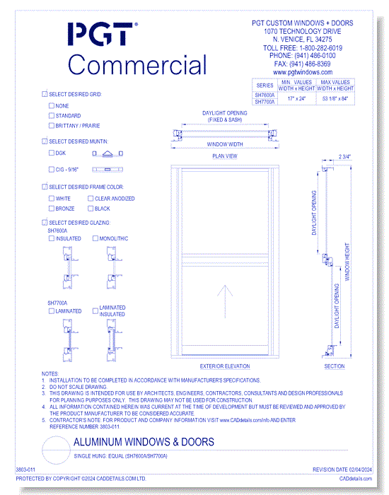 Single Hung: Equal (SH7600A/SH7700A) - CADdetails