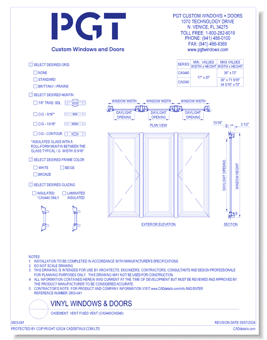 Casement: Vent Fixed Vent (CA5440/CA5540)