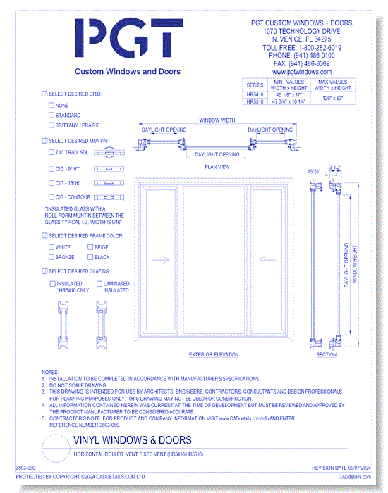 Horizontal Roller: Vent Fixed Vent Quarter (HR5410/HR5510)