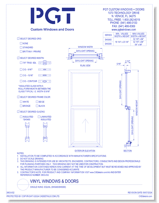 Single Hung: Equal (SH5400/SH5500)