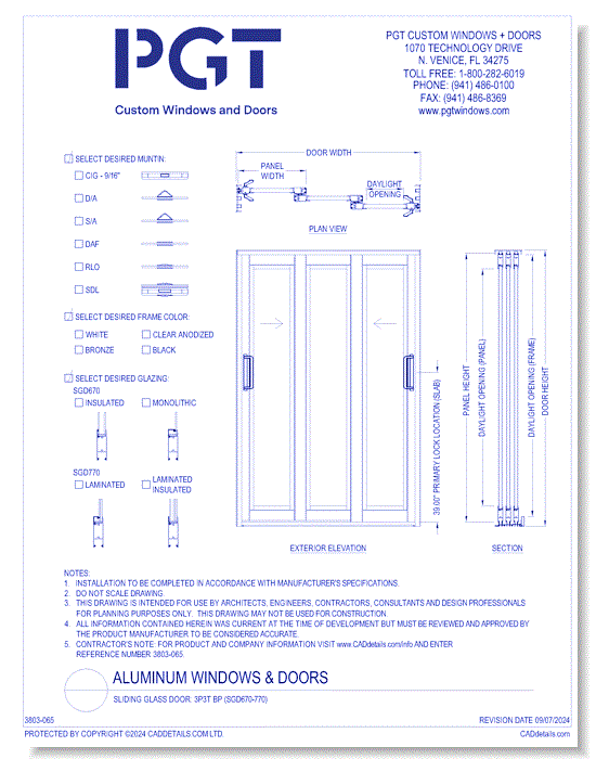 Sliding Glass Door: 3P3T BP (SGD670-770)