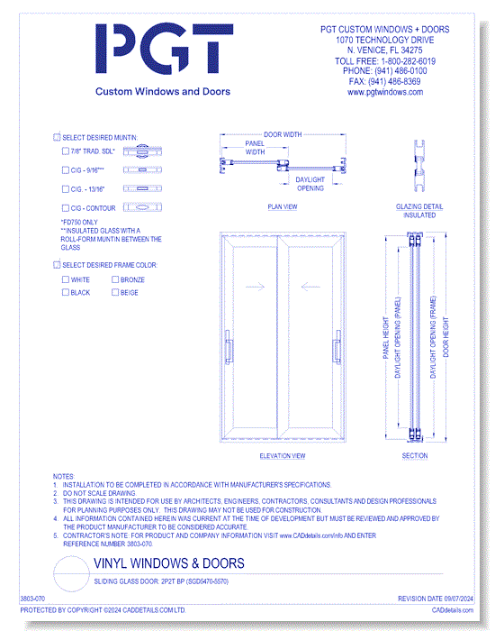 Sliding Glass Door: 2P2T BP (SGD5470-5570)