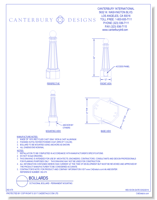 Octagonal Bollard - Permanent Mounting