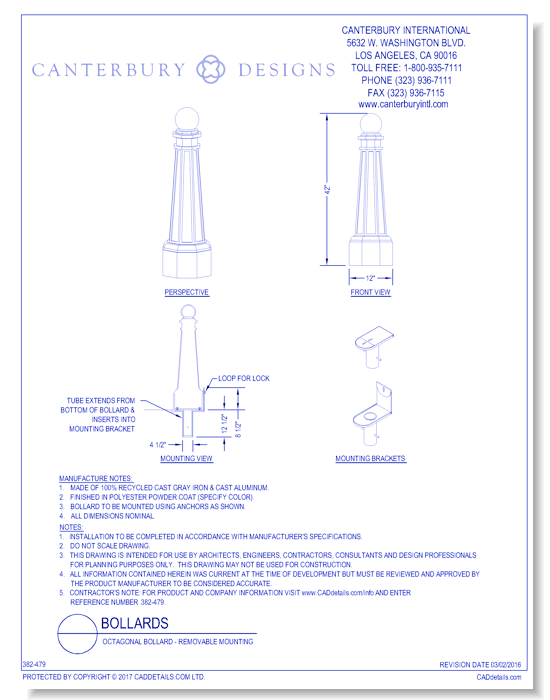 Octagonal Bollard - Removable Mounting