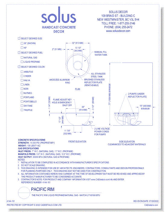 The Pacific Rim Liquid Propane/Natural Gas - Match Lit 60'000 BTU 