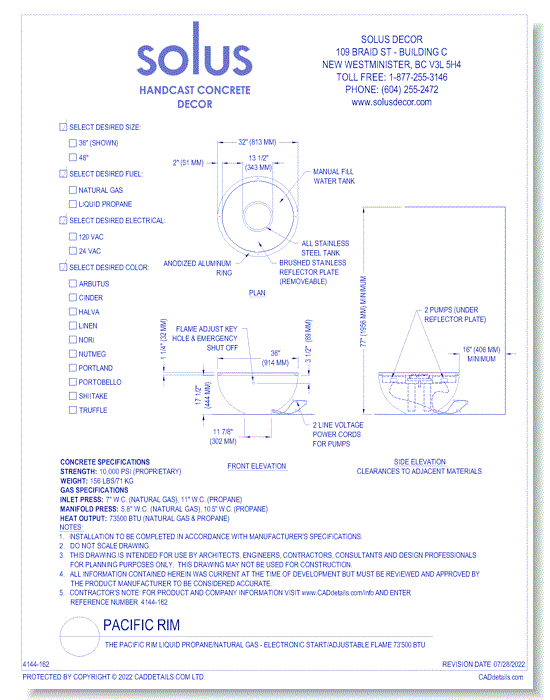 The Pacific Rim Liquid Propane/Natural Gas - Electronic Start/Adjustable Flame 73'500 BTU