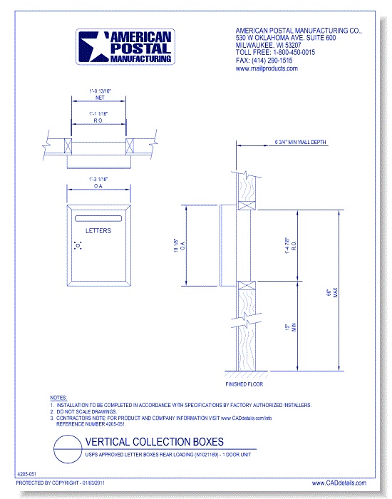 USPS Approved Letter Boxes Rear Loading (N1021169) - 1 Door Unit