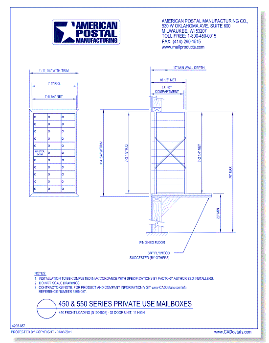 1550 Front loading (N1004502) - 32 Door Unit, 11 High