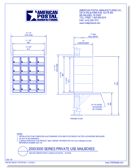 2000/3000 Series Front Loading (N1004576) - 16 Door Unit
