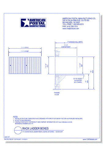 P.O. Boxes Rack Ladder Rear Loading (N1025995) - 1 Door Unit