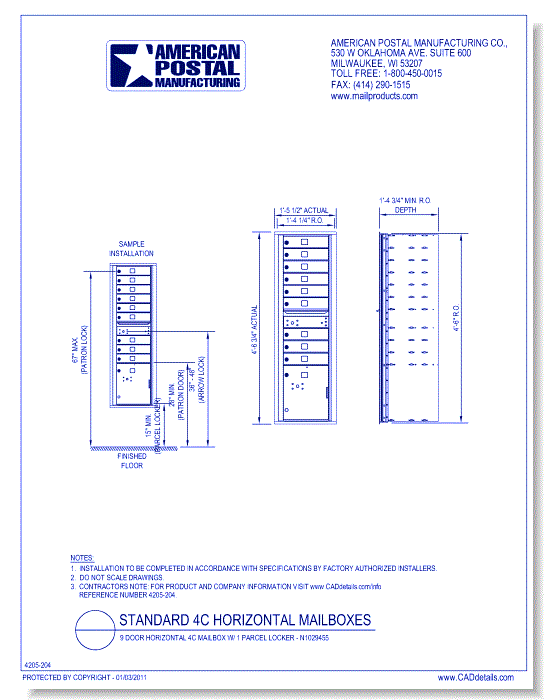 9 Door Horizontal 4C Mailbox w/ 1 Parcel Locker – N1029455