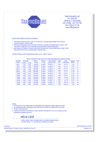 Model HL2004: TrafficGuard® Helix Lock Removable Bollard (36" Post Height) Design & Construction Data