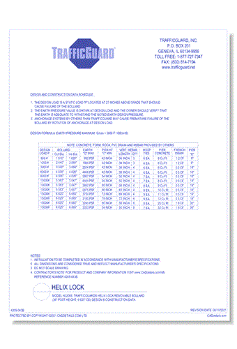 Model HL2006: TrafficGuard® Helix Lock Removable Bollard (36" Post Height) Design & Construction Data
