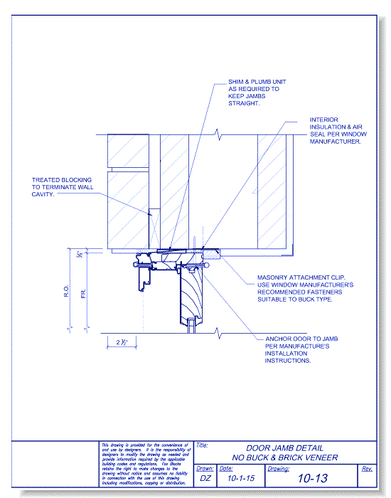 Door Jamb No Buck and Brick Veneer - Fox Blocks - CADdetails