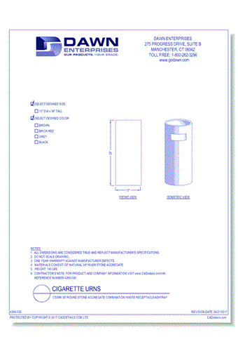 CS38R: 38" Round Stone Aggregate Combination Waste Receptacle/Ashtray