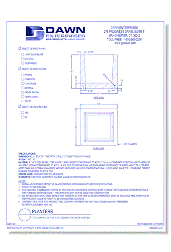 PC24x24x18S: 24” x 24” x 18” Square Concrete Planter