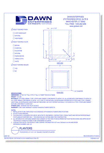 PC24x24x30S: 24” x 24” x 30” Square Concrete Planter